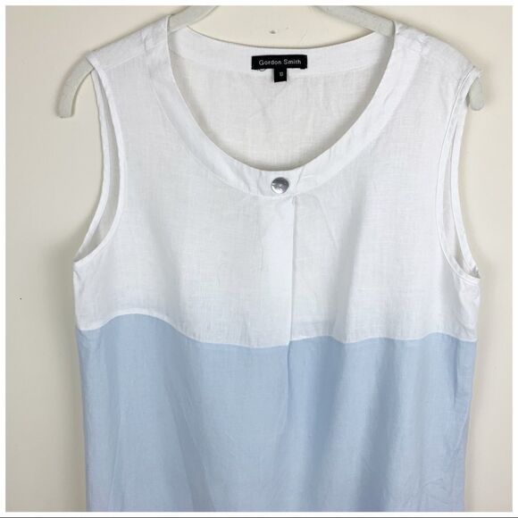 Gordon Smith Blue and White Linen Sleeveless Color-block Sheath Dress Sz 10 - Picture 3 of 15